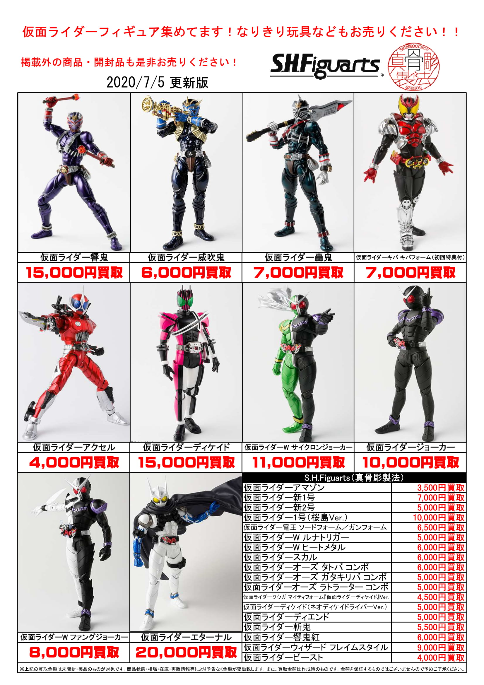 ☆仮面ライダーS.H.Figuarts 真骨彫シリーズの買取価格を更新