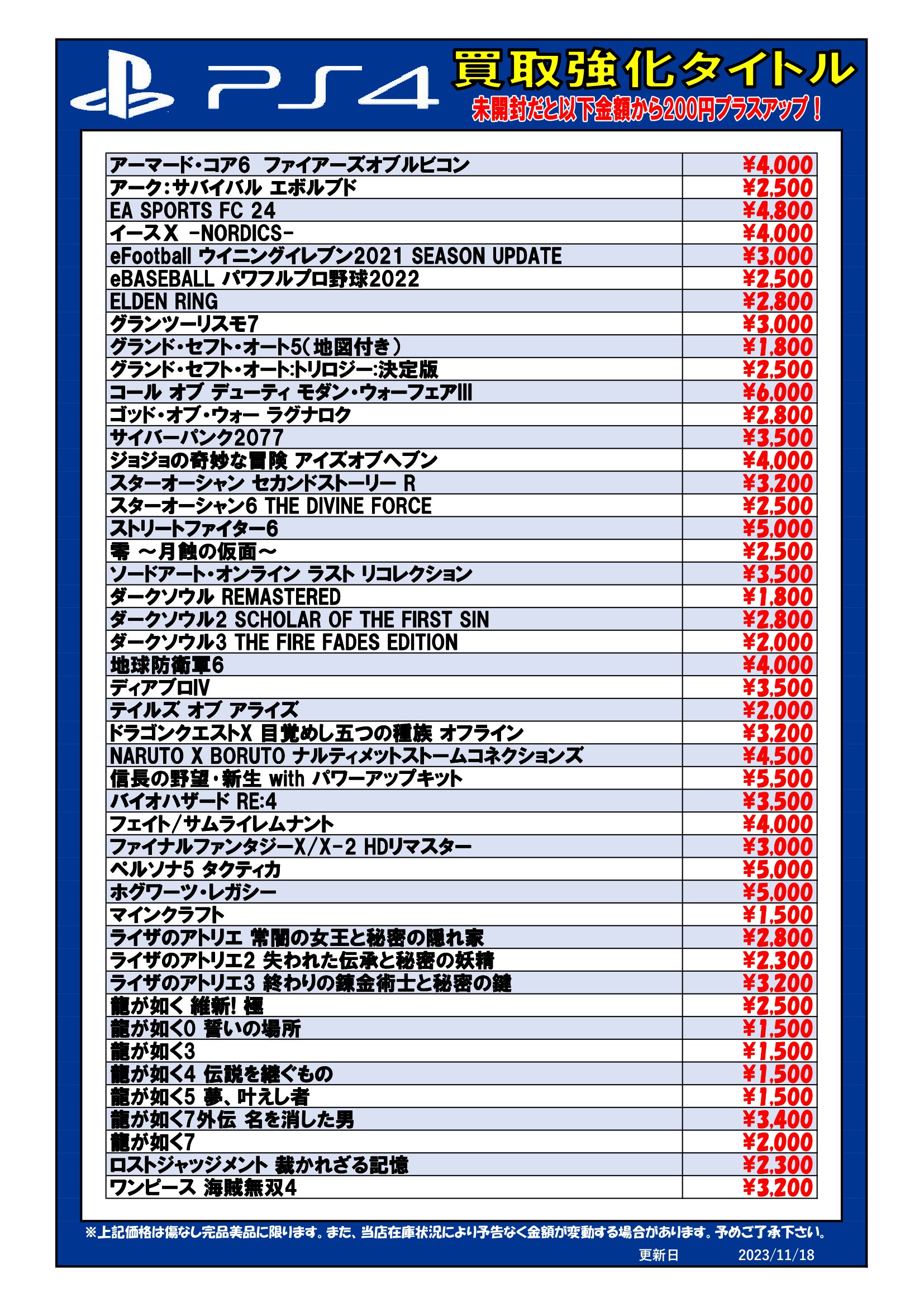 ゲームソフト買取告知更新しました！#ゲーム #買取 #佐賀 #武雄 #PS4 